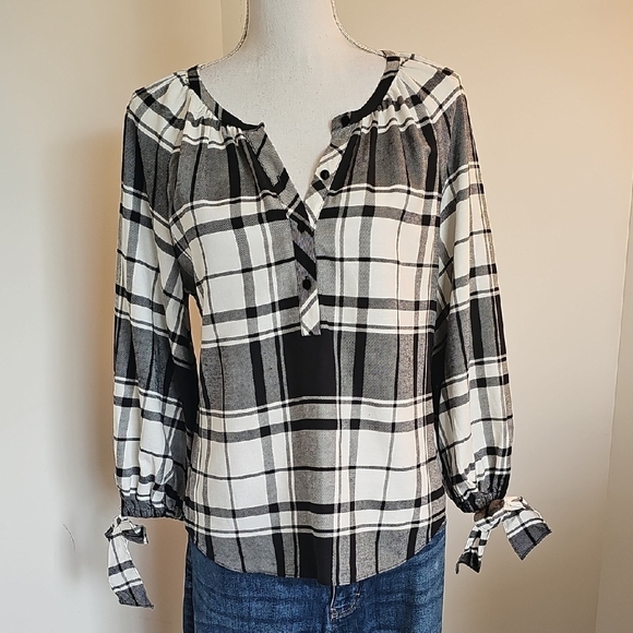 White House Black Market Tops - White House Black Market Checkered Blouse in Black and White